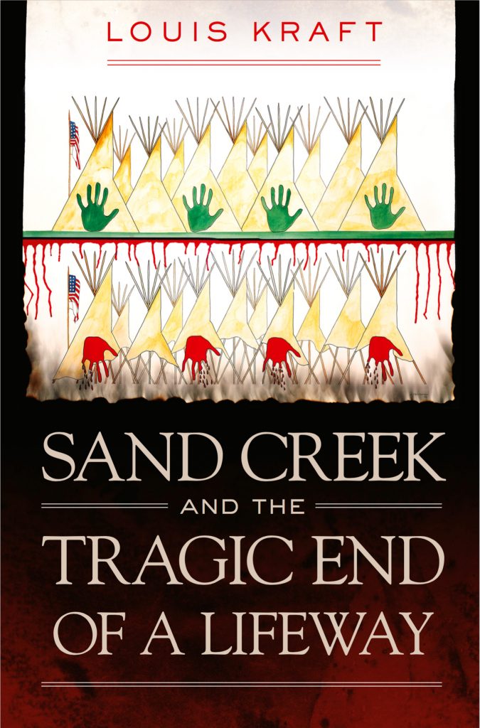 Gordon Yellowman’s art symbolically shows the Sand Creek village on November 28, 1864, and then on November 29, 1864.